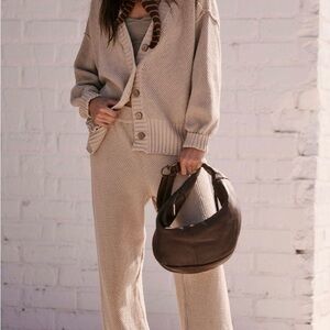 Free People Cream Cardigan/Knit Pants Set